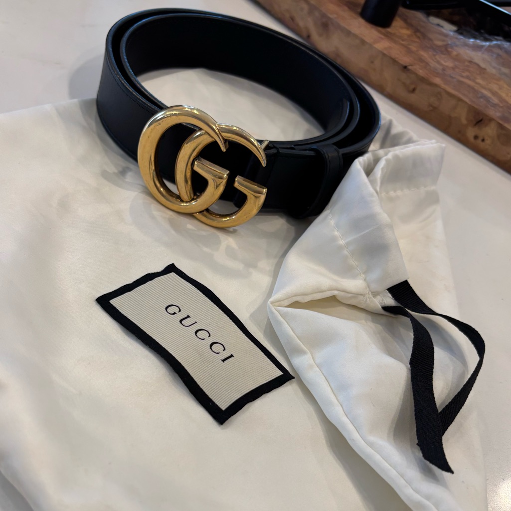 Euc Authentic Gg Marmont Black Leather Belt 80.32 With Dust Bag. No Box